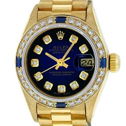 Rolex Ladies 18K Yellow Gold Sapphire And Blue Vignette Diamond President Wristw