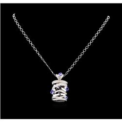 14KT White Gold 3.60 ctw Tanzanite and Diamond Pendant With Chain