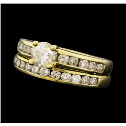 1.35 ctw Diamond Ring Soldered To Wedding Band - 14KT Yellow Gold