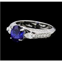 1.84 ctw Blue Sapphire And Diamond Ring - 18KT White Gold