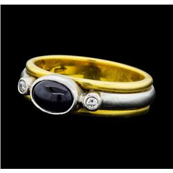 0.80 ctw Blue Sapphire and Diamond Ring - 18KT Yellow Gold and Platinum