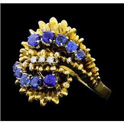 1.00 ctw Blue Sapphire and Diamond Ring - 18KT Yellow Gold