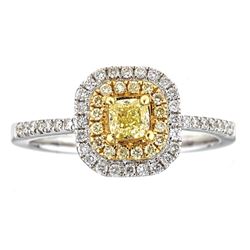 0.68 ctw Yellow and White Diamond Ring - 18KT White and Yellow Ring