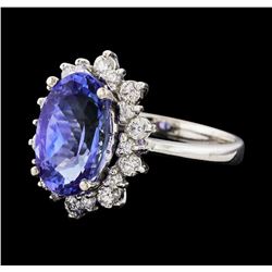 4.06 ctw Tanzanite and Diamond Ring - 14KT White Gold