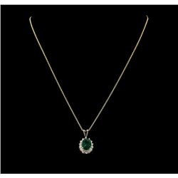 3.10 ctw Emerald and Diamond Pendant With Chain - 14KT Yellow Gold