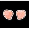 Image 1 : Heart Shaped Coral and Diamond Earrings - 18KT White Gold