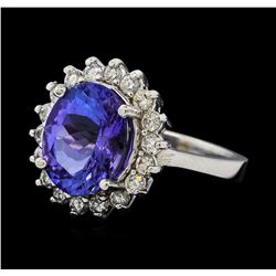 3.86 ctw Tanzanite and Diamond Ring - 14KT White Gold