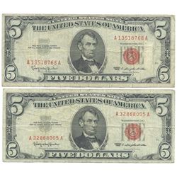 1963 $5 Fine Red Seal Bill Lot of 2