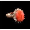 Image 1 : 6.30 ctw Coral and Diamond Ring - 14KT Rose Gold