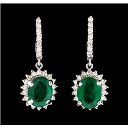 6.33 ctw Emerald and Diamond Earrings - 14KT White Gold