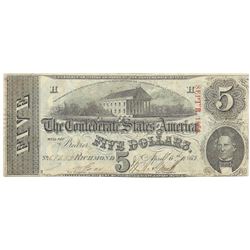 1863 $5 The Confederate States of America Note T-60 CC