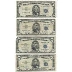 1953 $5 Silver Certificate Currency Lot of 4