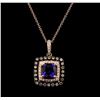 Image 2 : 1.14 ctw Sapphire and Brown and White Diamond Pendant & Chain - 14KT Rose Gold