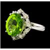 Image 1 : 5.89 ctw Peridot and Diamond Ring - Platinum