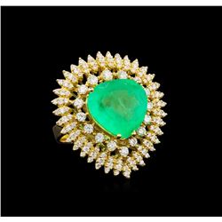 14KT Yellow Gold GIA Certified 7.47 ctw Emerald and Diamond Ring