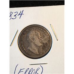 1834 BRITAIN 1 SHILLING! PLANCHET FLAW! UNIQUE!