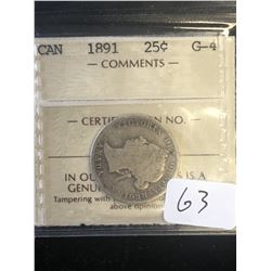 1891 CANADA 25 CENTS! ICCS GRADED G-4