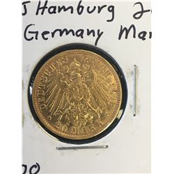 1913 J GOLD GERMANY (HAMBURG) 20 MARK COIN!