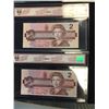 Image 1 : 1986 BANK OF CANADA BCS GRADED $2 BANKNOTE LOT OF 2 NOTES! CHOICE UNC
