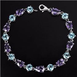 NATURAL PURPLE AMETHYST & SKY BLUE TOPAZ BRACELET