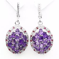 Natural Top Rich Purple Amethyst Red Ruby Earrings