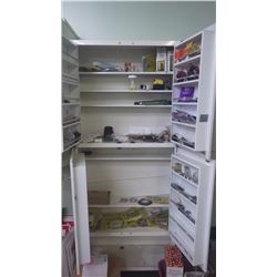 CONTENTS ONLY OF J.D. METAL CABINET ITEMS, MISC J.D. 720 PARTS INCLUDING WICO DIST. CAP, DECALS, RAD