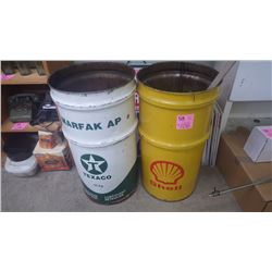 2 COLLECTIBLE TEXACO AND SHELL GREASE BARRELS
