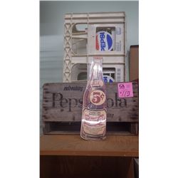 PEPSI-COLA WOODEN CRATE PLUS 5 CENT CARDBOARD PEPSI-COLA SIGN