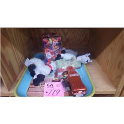 COCA-COLA SERVING TRAY, 2 LLAMA INTERNATIONAL COCA-COLA COLLECTIONS, CLOCK RADIO AND DECORATIONS