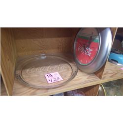 COCA-COLA  ROUND GLASS SERVING TRAY AND COCA-COLA WALL CLOCK