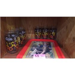 6 COCA-COLA GLASSES WITH SERVING TRAY "BAREFOOT BOY" REPRO 1991 USA