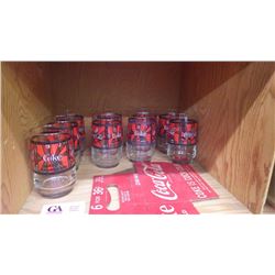 9 COCA-COLA GLASSES WITH 6 FOR 36 CENTS CARD BOARD BOTTLE CARRIER