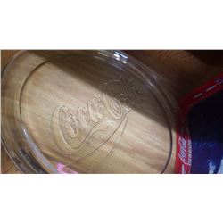 ROUND GLASS COCA-COLA TRAY PLUS TIN COCA-COLS SERVING TRAY