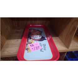 1 COCA-COLA RECTANGULAR SERVING TRAY (REPRO) 1989 USA PLUS COCA-COLA 5 CENT ROUND TRINKET BOX