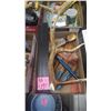 Image 1 : 1 TRAY WITH AUSTRALIAN BOOMERANG, HAND PAINTED MUSIC STICKS, PERUVIAN FLUTE HAND CARVED WOOD ART AND