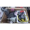 Image 1 : 1 BOX WITH ELECTRIC LIGHT FIXTURES, TAPE MEASURE PLUS ANTIQUE DRIVE-IN THEATRE SPEAKER