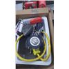 Image 2 : 1 BOX WITH ELECTRIC LIGHT FIXTURES, TAPE MEASURE PLUS ANTIQUE DRIVE-IN THEATRE SPEAKER