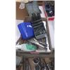 Image 1 : TRAY WITH DRILL INDEX AND DRILLS, HACK SAWS, TIN SNIPS, VICE GRIP, TAPE MEASURE ETC.