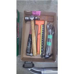 TRAY OF HAMMERS AND CRESENT WRENCHES PLUS13 PIECE 3/8 DRIVE METRIC SOCKET SET