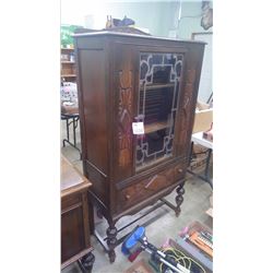 WALLNUT GLASS DOOR CHINA CABINET WITH DRAWER INLAID DESIGN MATCHES ITEM 223