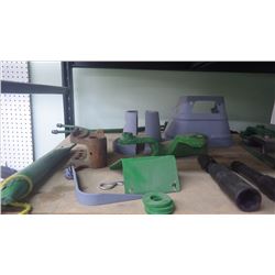 CONTENTS OF SECOND SHELF INCLUDES JD 720 PARTS, HITCH, STEERING SHAFTS, COUPLERS