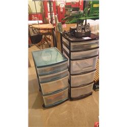 5 DRAWER PLASTIC CABINET PLUS 4 DRAWER PLASTIC CABINET WITH FEW OFFICE SUPPLIES