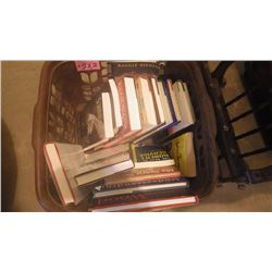 BASKET WITH HARD COVER AND SOFT COVER VARIETY OF BOOKS INCLUDES MAGGIE SIGGINS, THE WEALTHY BARBER, 
