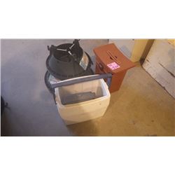 2 COOLERS, 2 XMAS TREE STANDS AND EXERCISE BALL