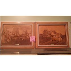 SET OF 2 "HARVEST TIME" AND "TAKING A BREAK" CARVED PICTURES BY KIM MURRAY