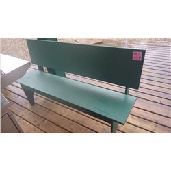 TWO GREEN WOODEN BENCHES FOR OUTDOORS