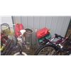 Image 3 : THREE SHOPPING CARTS FILLED WITH BICYCLES, MISC GAS CANS, BIRD FEEDER, 2 DISPLAY RACKS, SCOOTER AND 