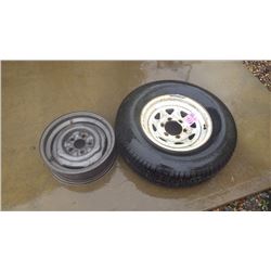 NEW TRAILER TIRE - 6 HOLE - ST 22 -75-15 AND RIM