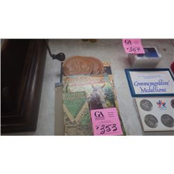 1939 BRANTFORD BINDER TWINE NOTE BOOK AND "ROY ROGERS" STORYBOOK PLUS 4 LEATHER COASTERS FROM HIGH R