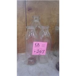 ONE GLASS 1 QT MILK BOTTLE AND 2 PINT GLASS MILK BOTTLES